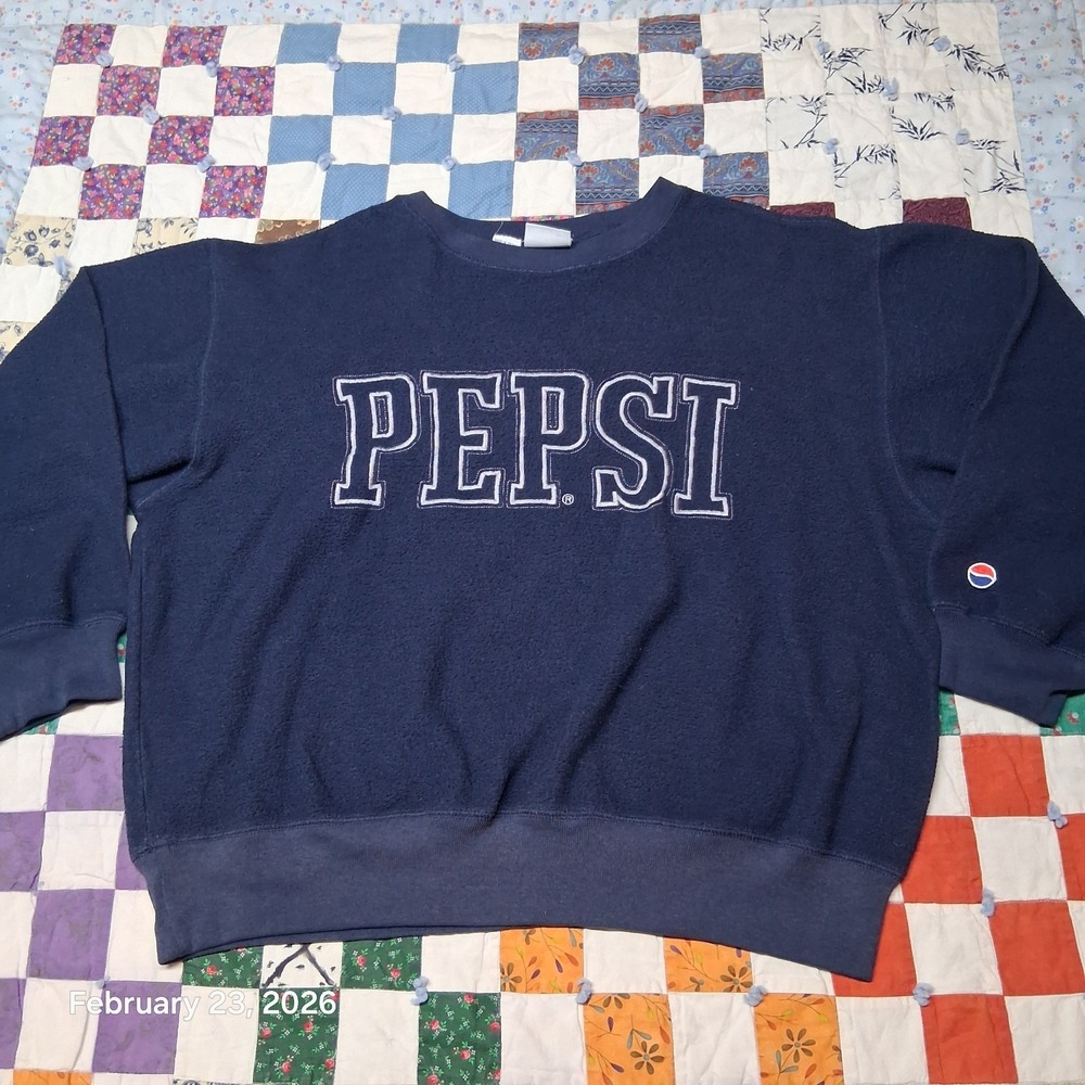 Vintage Pepsi Fleece Sweater Adult Size Large 90s Embroidered Spell Out